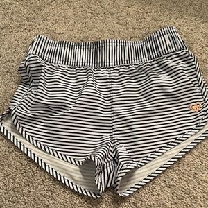 Roxy Black and White Swim Trunks with Striped Pattern
